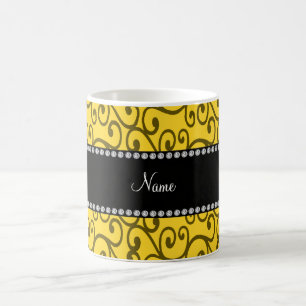 Personalized name yellow swirls coffee mug