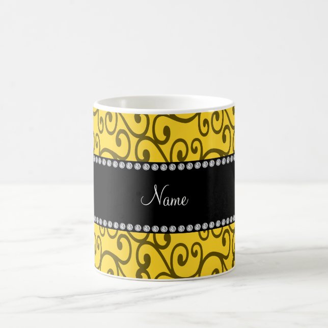 Personalized name yellow swirls coffee mug (Center)