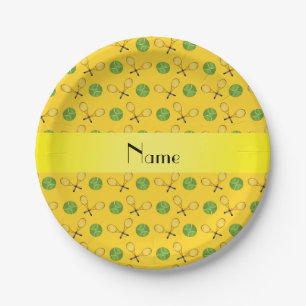 Personalized name yellow tennis balls paper plate