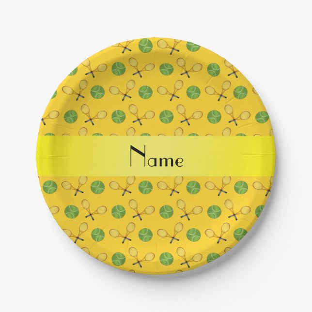 Personalized name yellow tennis balls paper plate (Front)