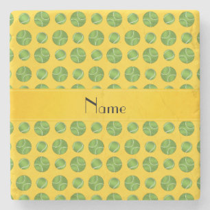 Personalized name yellow tennis balls pattern stone coaster