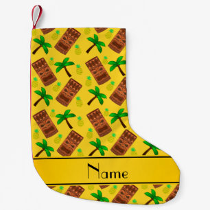 Personalized name yellow tiki pineapples palm tree small christmas stocking