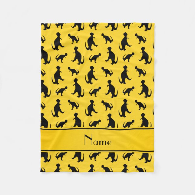 Personalized name yellow trex dinosaurs fleece blanket (Front)