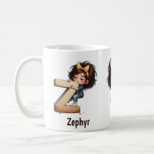 Personalized Name & Z Sleepy Morning Plaid Charact Coffee Mug