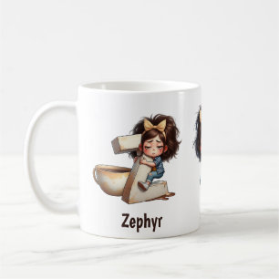 Personalized Name & Z Sleepy Morning Plaid Charact Coffee Mug