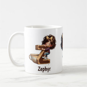 Personalized Name & Z Sleepy Morning Plaid Charact Coffee Mug