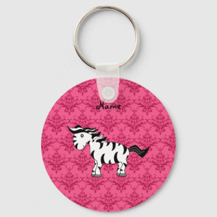 Personalized name zebra pink damask keychain
