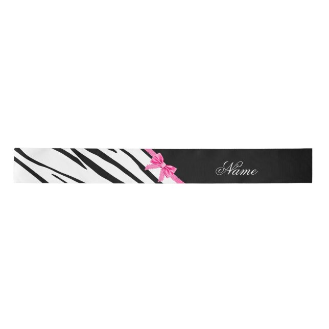 Personalized name zebra striped pink bow satin ribbon (Front)