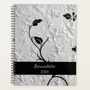 Personalized Named Abstract Black & White Florals Planner