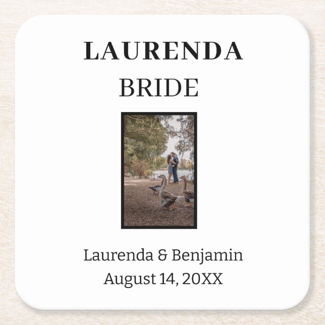 Personalized Named Bride  Square Paper Coaster (Front)