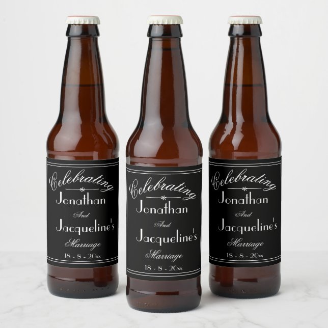 Personalized Names B & W Wedding Beer Bottle Label (Bottles)