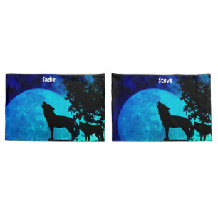 Personalized names Blue Moon Wolf Pillowcase