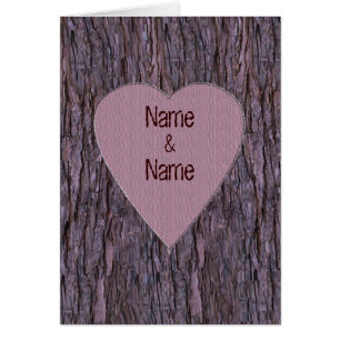 Personalized Names Carved In Tree Card - Pink