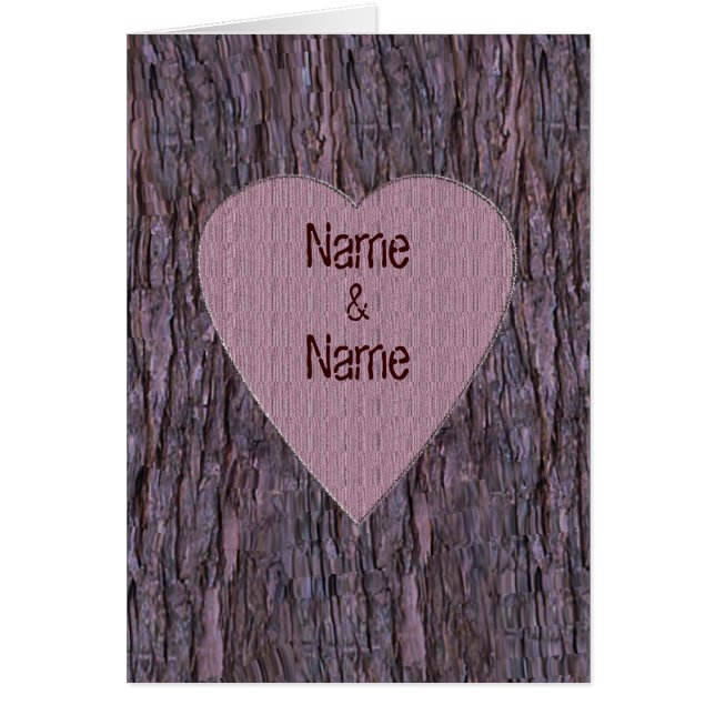 Personalized Names Carved In Tree Card - Pink (Front)