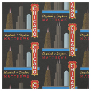 Personalized Names Chicago Illinois Skyline Fabric