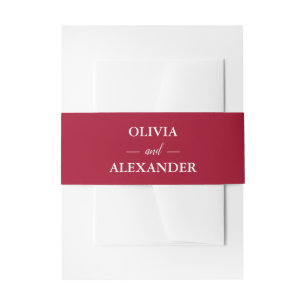 Personalized Names Deep Red Wedding Invitation Belly Band