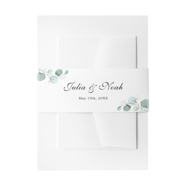 Personalized Names Elegant Eucalyptus Wedding Invitation Belly Band (Front Example)