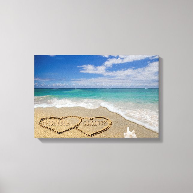 Personalized Names Hearts In Sand Art Canvas Print (Front)