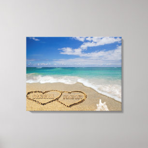 Personalized Names Hearts In Sand Art Canvas Print