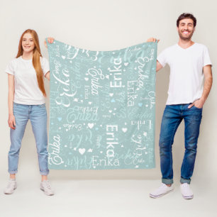 Personalized Names Hearts Romantic all-over blue Fleece Blanket