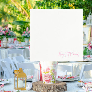 Personalized Names Hot Pink Wedding Cocktail Napkin