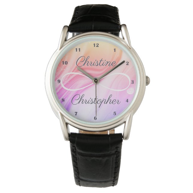 Personalized Names Infinity Symbol Rainbow Ombre Watch (Front)