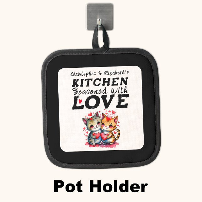 Personalized names kitchen cute cats black pot holder (Creator Uploaded)