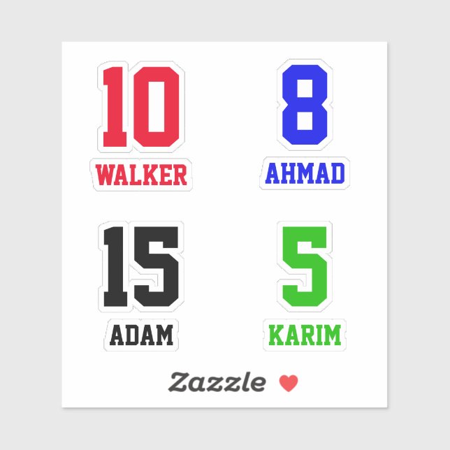 Personalized Names & Numbers, Helmet Stickers (Sheet)