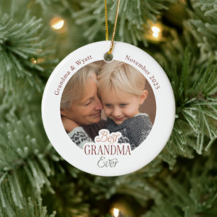 Personalized Names Photo Best Grandma Ever Ceramic Ornament