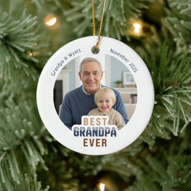 Personalized Names Photo Best Grandpa Ever Ceramic Ornament (Tree)