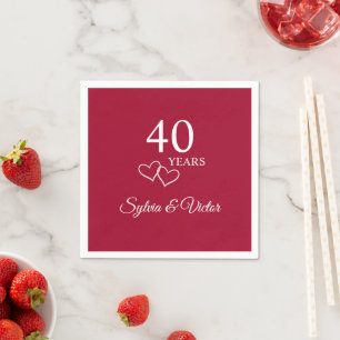 Personalized Names Red Ruby 40th Anniversary Party Napkin