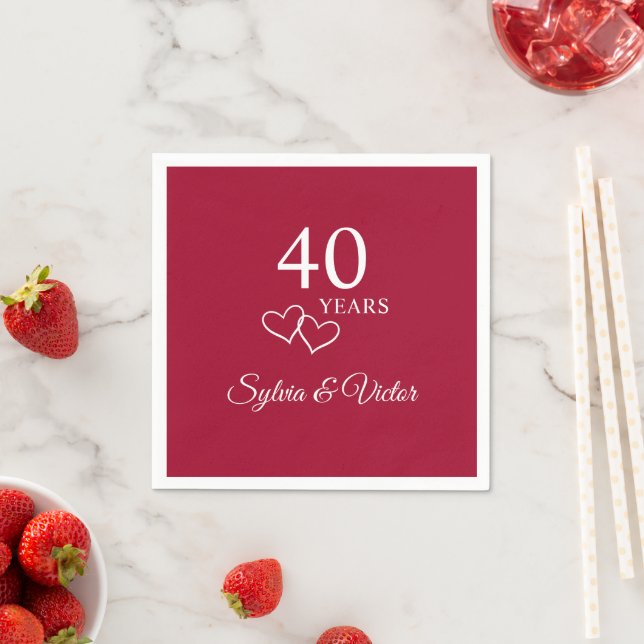 Personalized Names Red Ruby 40th Anniversary Party Napkin (Insitu)