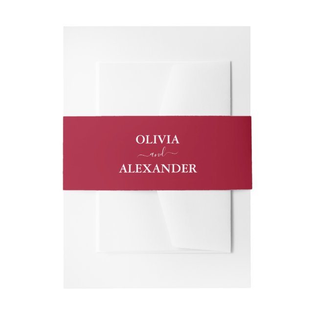 Personalized Names Red Wedding Invitation Belly Ba Invitation Belly Band (Front Example)