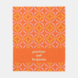 Personalized Names Retro Orange Yellow Geometric  Fleece Blanket