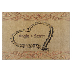 Personalized Names Romantic Heart on Beach Sand Cutting Board