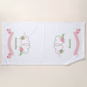 Personalized Names Two Hearts Honeymoon Beach Towel