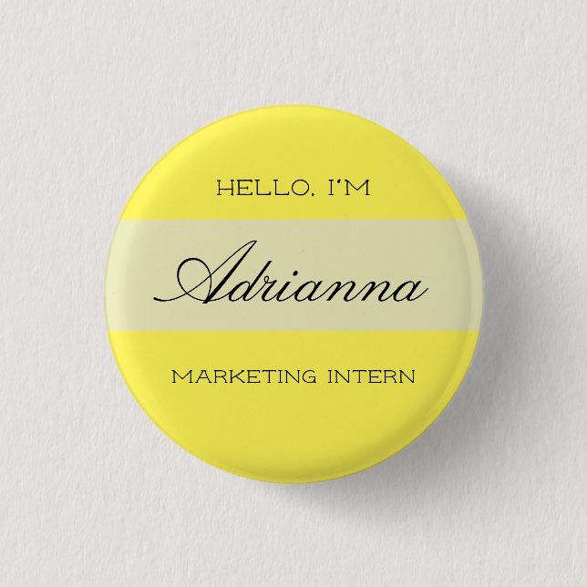 Personalized Nametag Button with Job Title Yellow (Front)