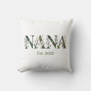 Personalized Nana Est Year Floral Grandmother Gift Throw Pillow
