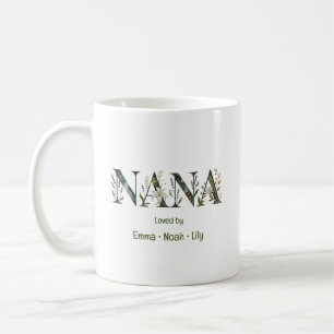Personalized Nana Kids Names Floral Lettering Coffee Mug