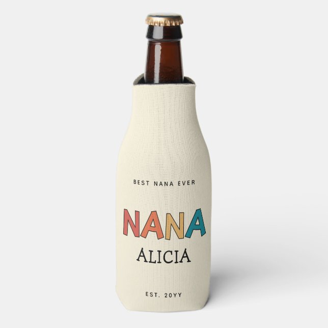 Personalized Nana Retro Grandma Best Nana Ever Bottle Cooler (Bottle Front)