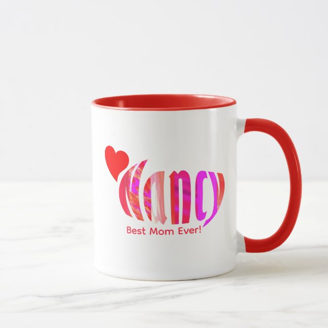 Personalized "Nancy" in Red Pink, Orange and Hears Mug (Right)
