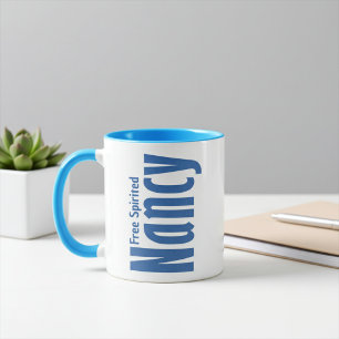 Personalized Nancy Name in Blue Canvas Lettering Mug
