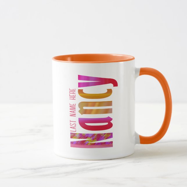 Personalized "Nancy" Name in Vivid Red Pink Orange Mug (Right)