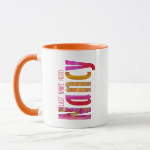 Personalized "Nancy" Name in Vivid Red Pink Orange Mug