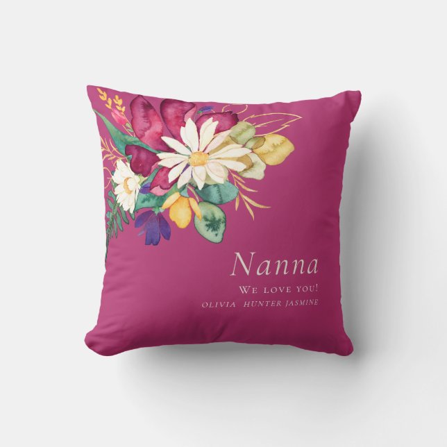 Personalized nanna elegnat  pink floral  throw pillow (Front)
