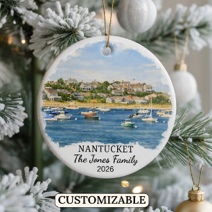 Personalized Nantucket Ornament, Massachusetts Ceramic Ornament
