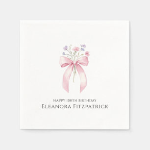 Personalized Napkins 100th Birthday Bow Wildflower