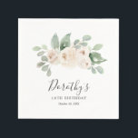 Personalized Napkins 18th Birthday White Rose<br><div class="desc">Personalized napkins make your 18th birthday party table decor special. White roses are nestled in sage green eucalyptus leaves.</div>