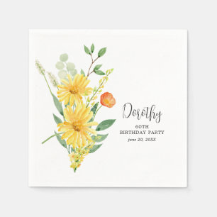 Personalized Napkins 60th Birthday Yellow Floral
