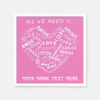 Personalized Napkins Heart LOVE Text Choose Colour